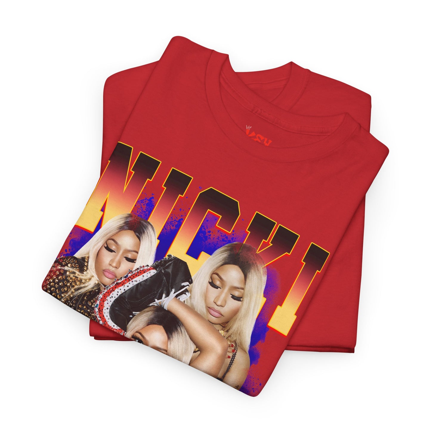Nicki Graphic Tee — Retro Gradient Name and Portrait Collage