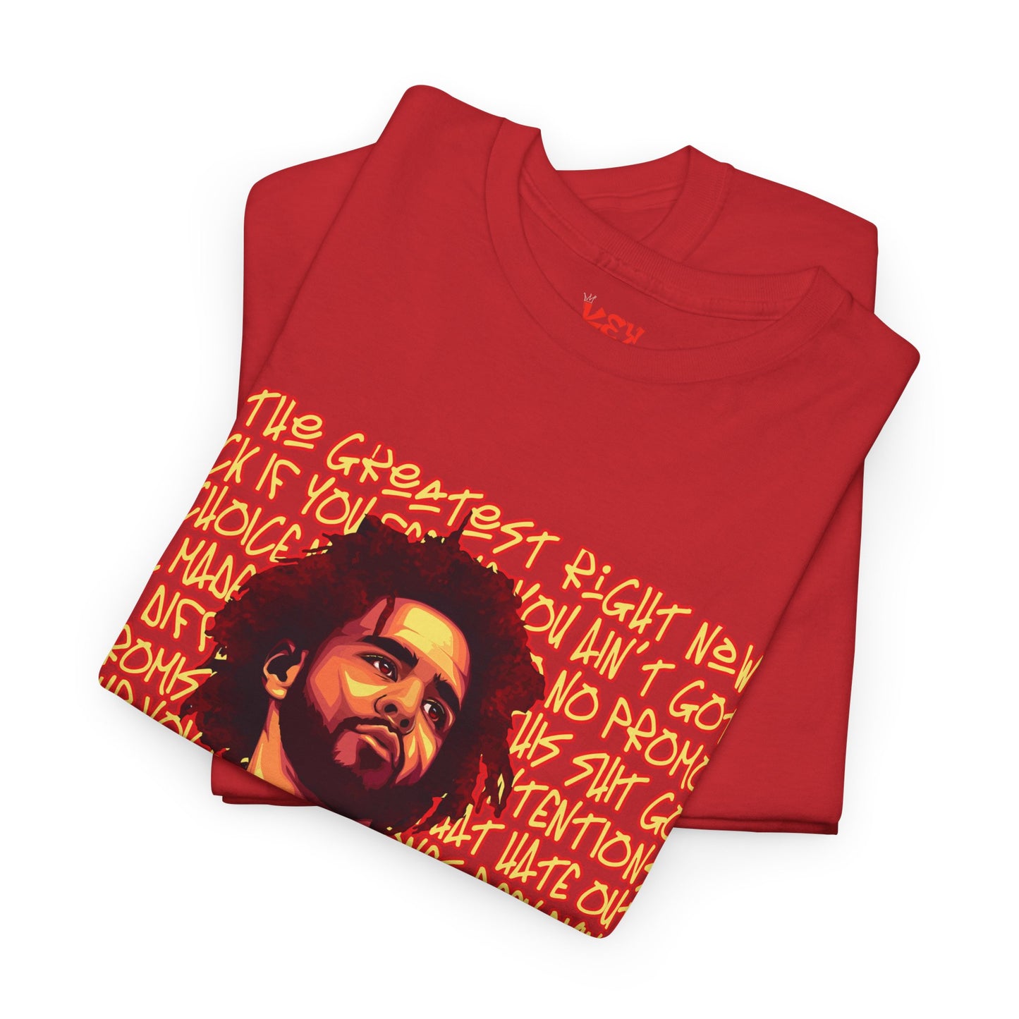 J Cole Graphic Tee — Retro Portrait with 'J-Cole' Text