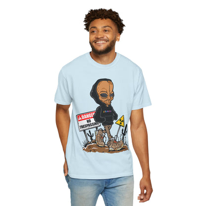 Alien Hooded T-Shirt — "No Trespassing" Desert Graphic