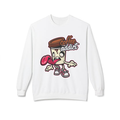 Coffee Addict Crewneck Sweatshirt — Cute Cartoon Coffee Cup Graphic