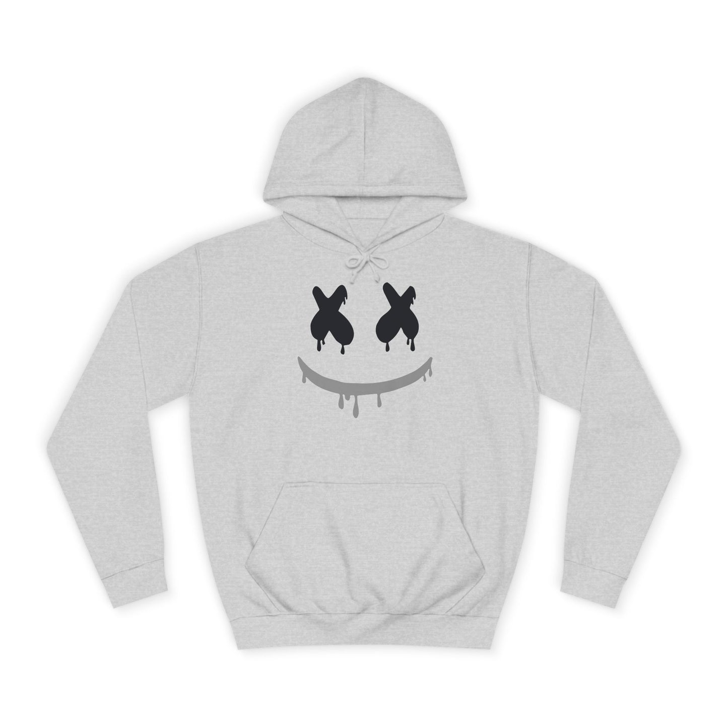Marshmallow Smile Hoodie — Drip Smiley Face Graphic Streetwear Pullover