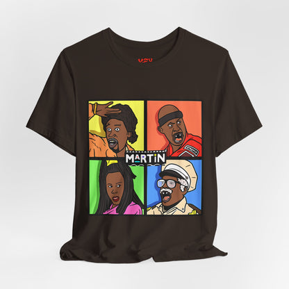 Retro TV Cast Graphic Tee — "Martin" Pop Art Squares