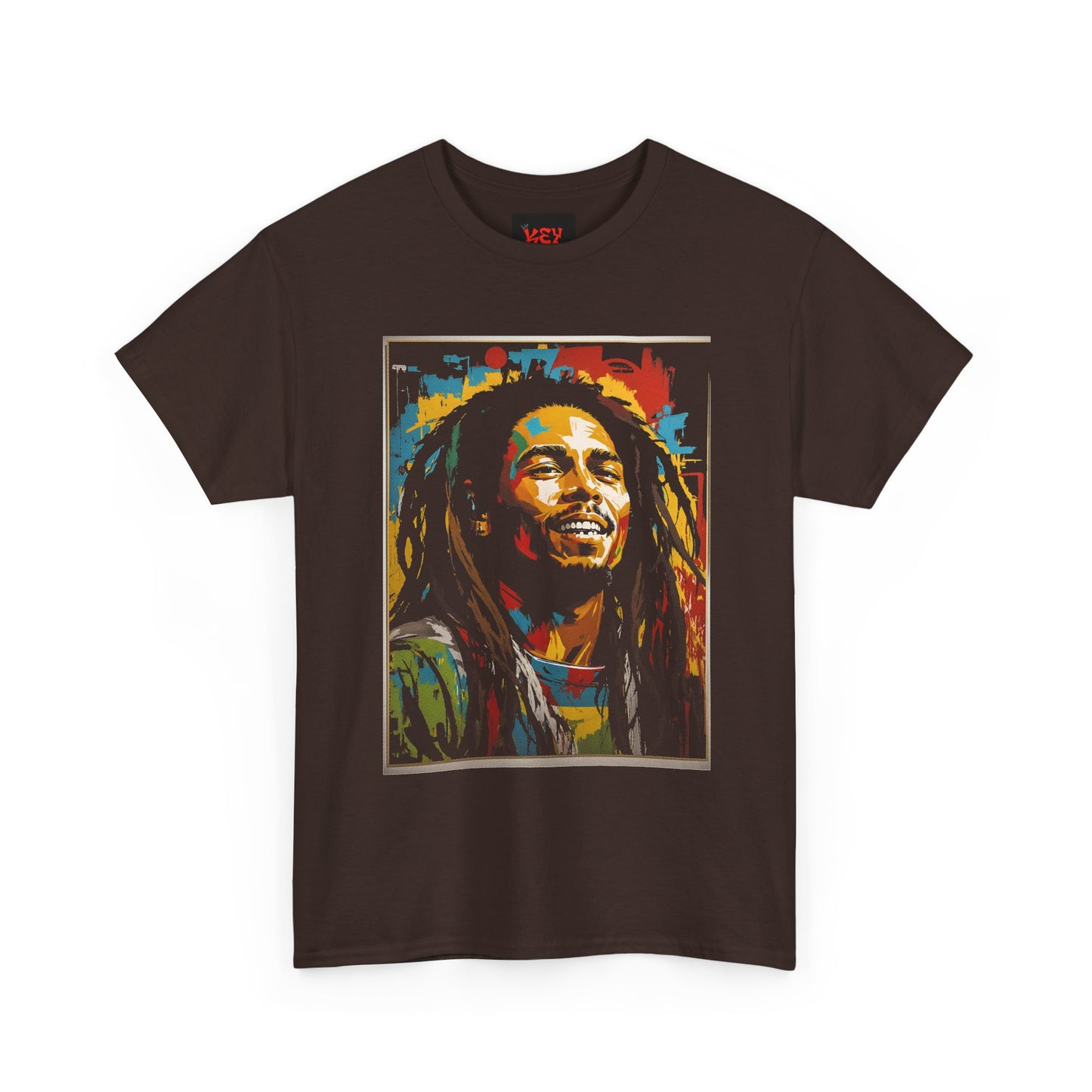 Reggae Portrait Tee — Vibrant Colorblock Music T-Shirt
