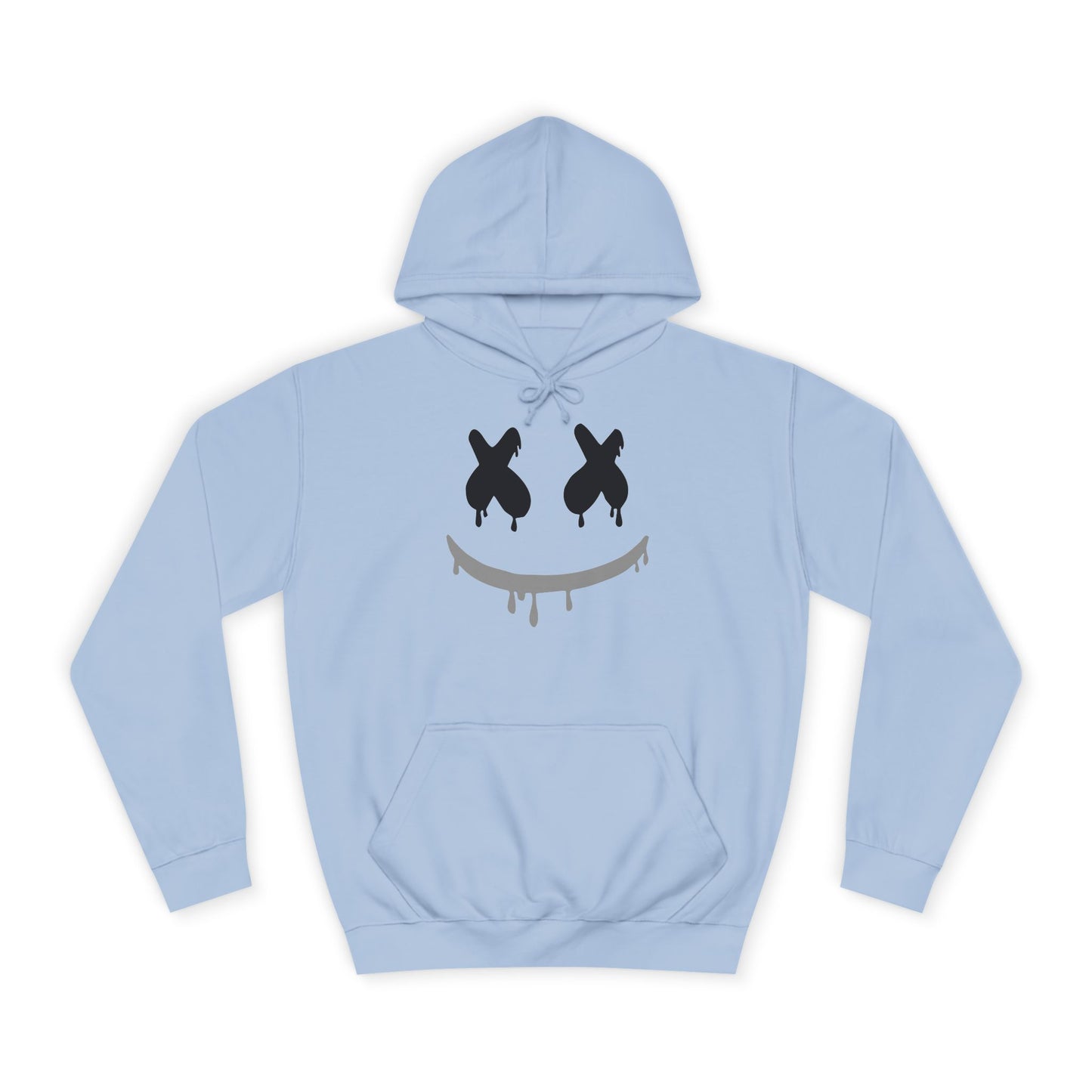 Marshmallow Smile Hoodie — Drip Smiley Face Graphic Streetwear Pullover