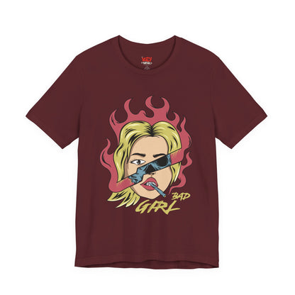 Bad Girl Pop Art Tee — Retro Flaming Blonde Graphic T-Shirt