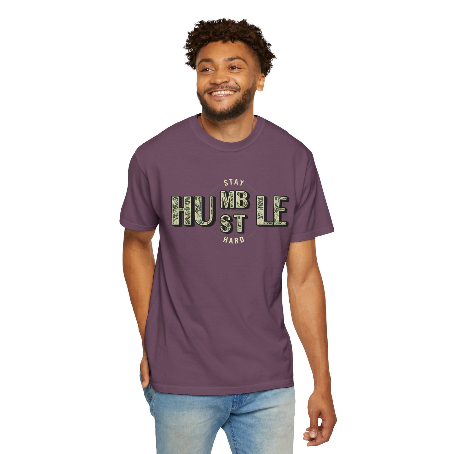 Stay Humble Hustle T-Shirt — Camo Lettering Motivational Tee
