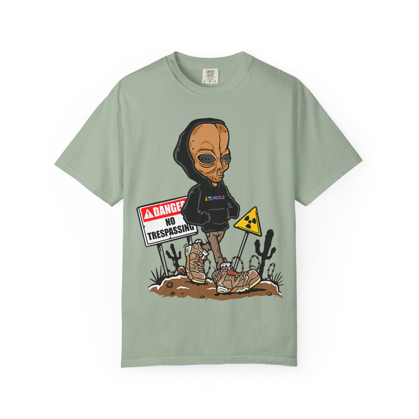 Alien Hooded T-Shirt — "No Trespassing" Desert Graphic