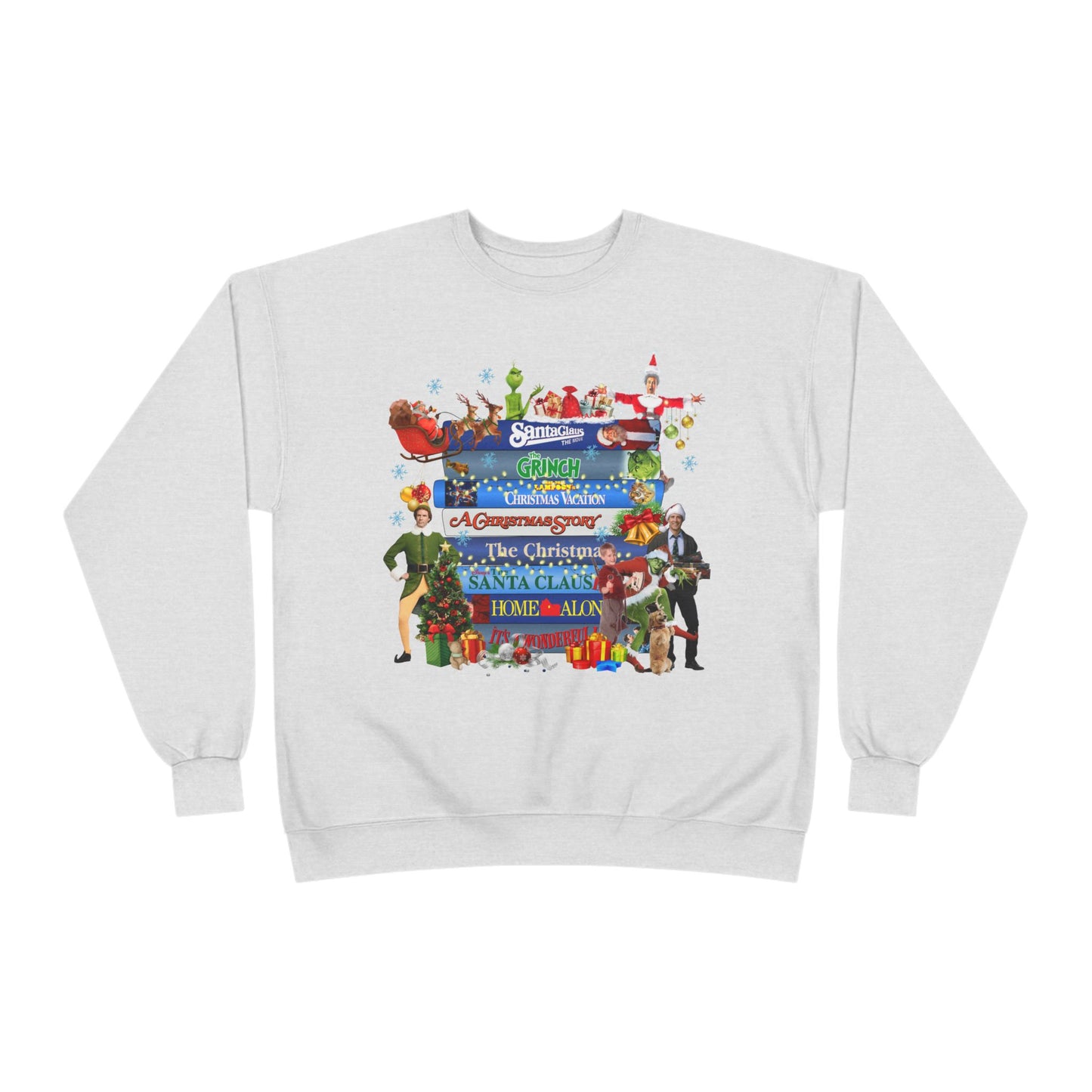 Christmas Movie Stack Crewneck Sweatshirt — Holiday Classics Sign Design