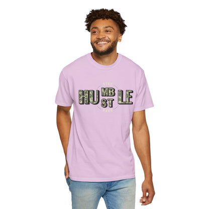 Stay Humble Hustle T-Shirt — Camo Lettering Motivational Tee