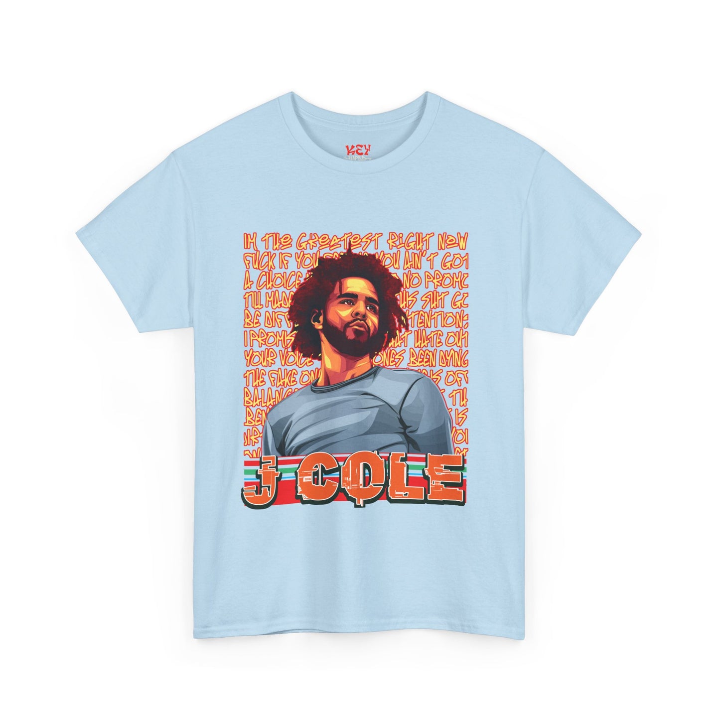 J Cole Graphic Tee — Retro Portrait with 'J-Cole' Text