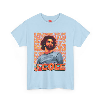 J Cole Graphic Tee — Retro Portrait with 'J-Cole' Text