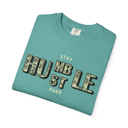 Stay Humble Hustle T-Shirt — Camo Lettering Motivational Tee