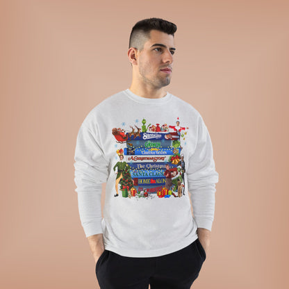 Christmas Movie Stack Crewneck Sweatshirt — Holiday Classics Sign Design