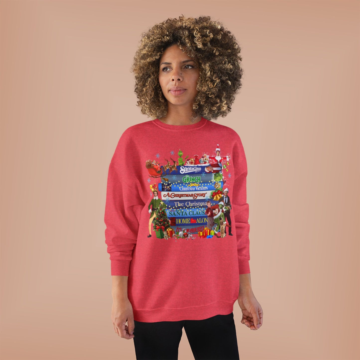 Christmas Movie Stack Crewneck Sweatshirt — Holiday Classics Sign Design