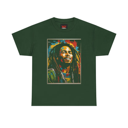 Reggae Portrait Tee — Vibrant Colorblock Music T-Shirt