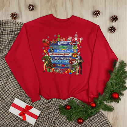 Christmas Movie Stack Crewneck Sweatshirt — Holiday Classics Sign Design