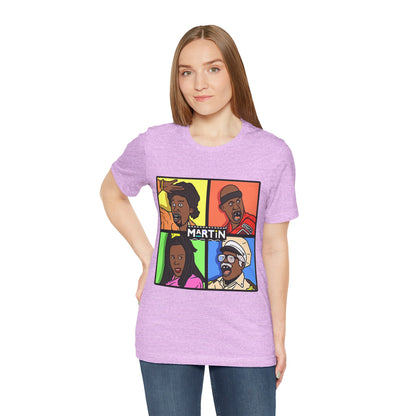 Retro TV Cast Graphic Tee — "Martin" Pop Art Squares