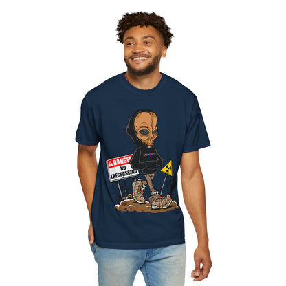 Alien Hooded T-Shirt — "No Trespassing" Desert Graphic