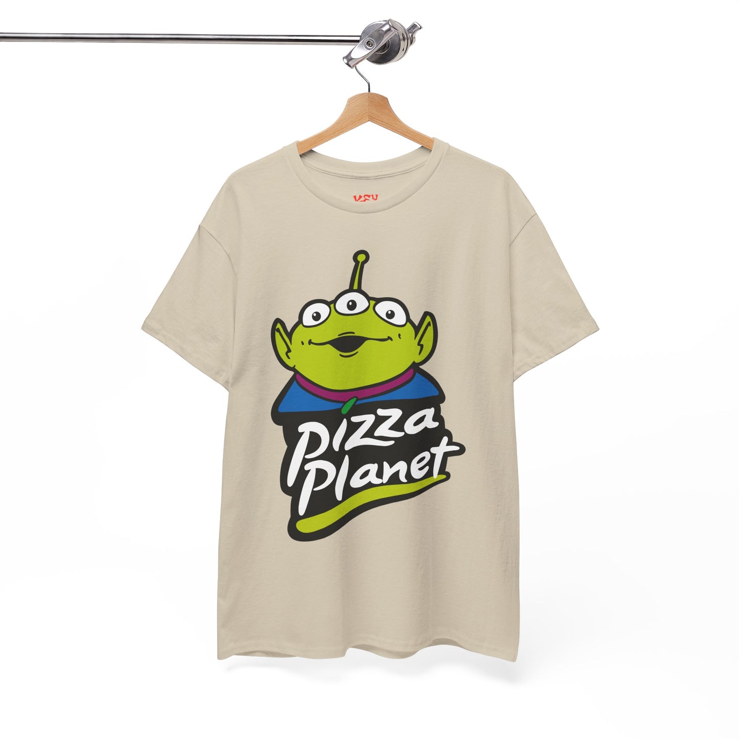 Pizza Planet Alien Graphic Tee — Retro Cartoon Pizza Logo T-Shirt