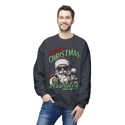 Merry Christmas A**holes Sweatshirt - Edgy Santa Holiday Crewneck