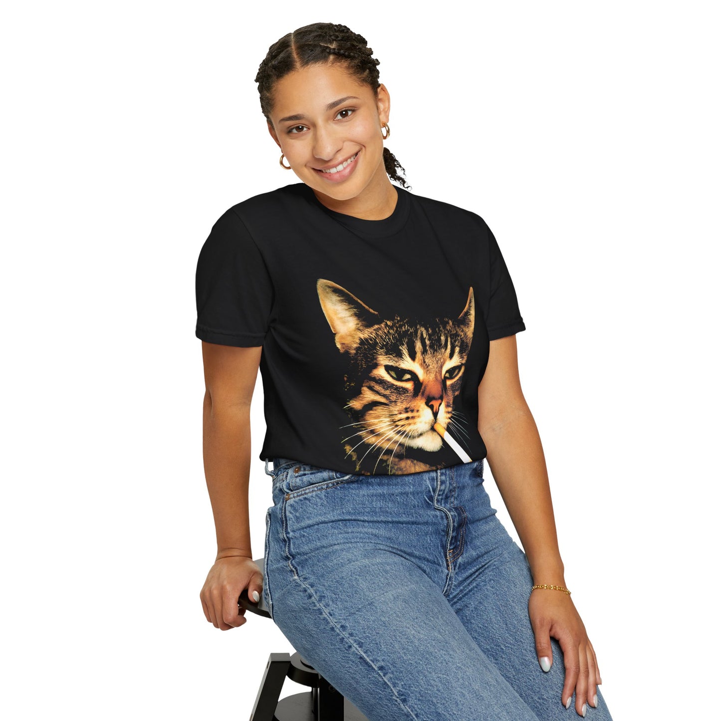 Smoking Cat T-Shirt — Retro Grunge Cat Portrait Tee