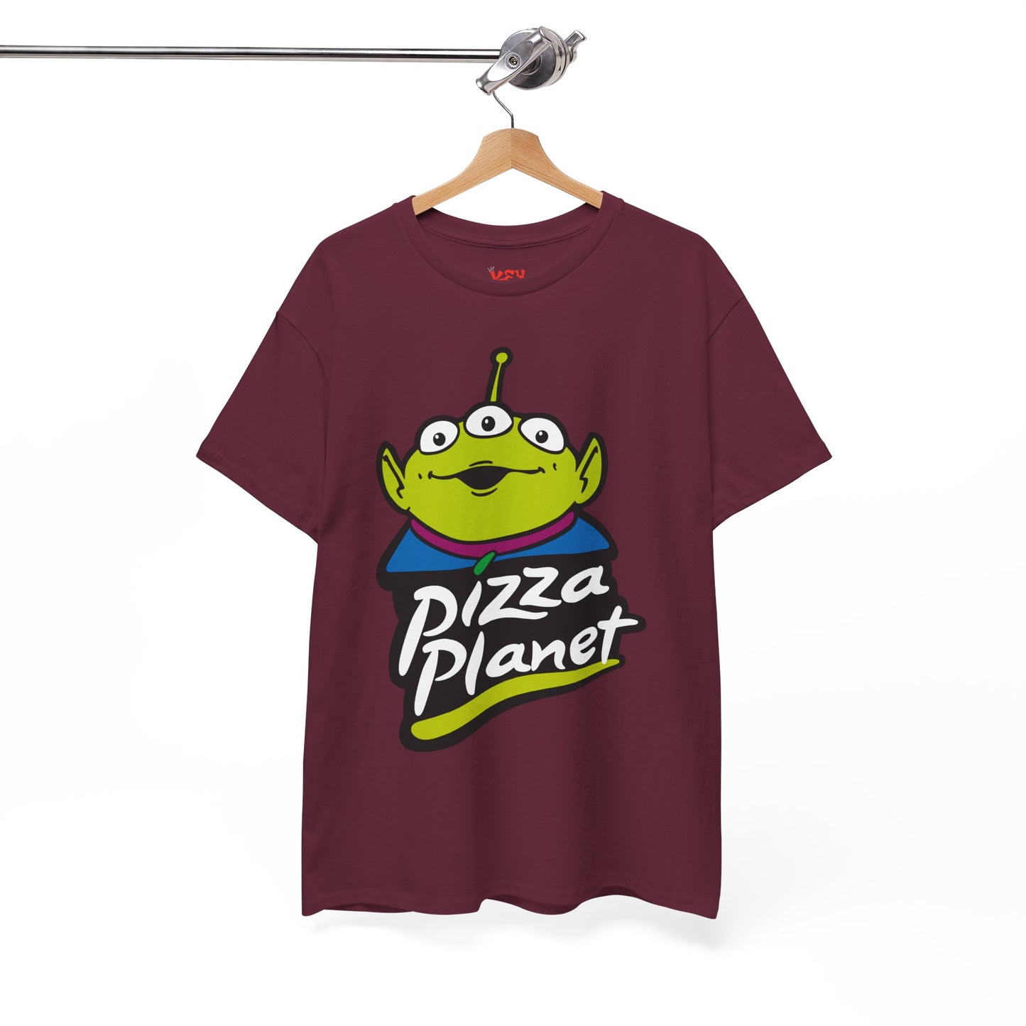 Pizza Planet Alien Graphic Tee — Retro Cartoon Pizza Logo T-Shirt
