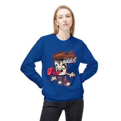 Coffee Addict Crewneck Sweatshirt — Cute Cartoon Coffee Cup Graphic