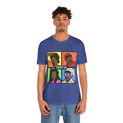 Retro TV Cast Graphic Tee — "Martin" Pop Art Squares