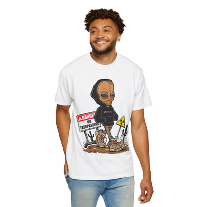Alien Hooded T-Shirt — "No Trespassing" Desert Graphic