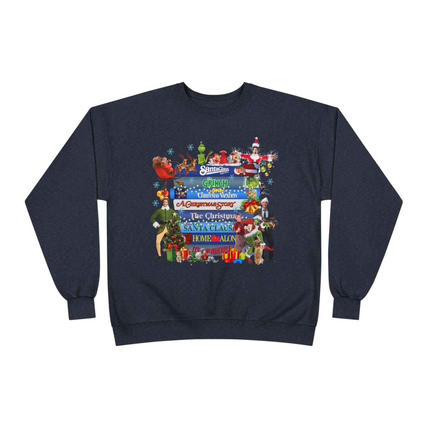 Christmas Movie Stack Crewneck Sweatshirt — Holiday Classics Sign Design