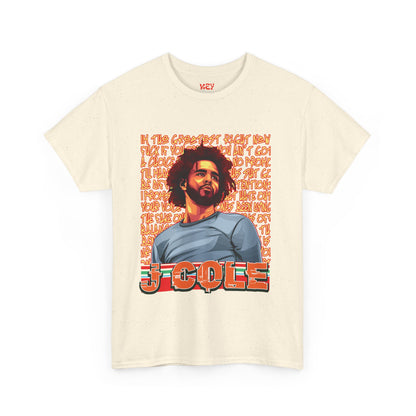 J Cole Graphic Tee — Retro Portrait with 'J-Cole' Text