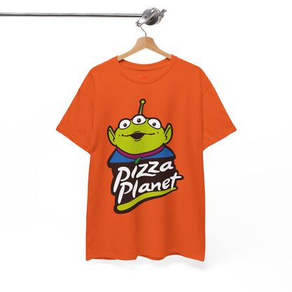 Pizza Planet Alien Graphic Tee — Retro Cartoon Pizza Logo T-Shirt
