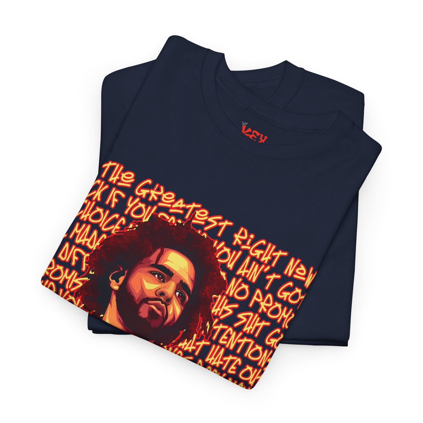 J Cole Graphic Tee — Retro Portrait with 'J-Cole' Text