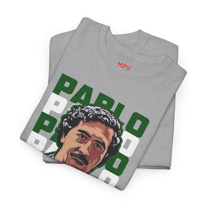 Pablo Portrait Tee — Retro Green Block Text Graphic T-Shirt