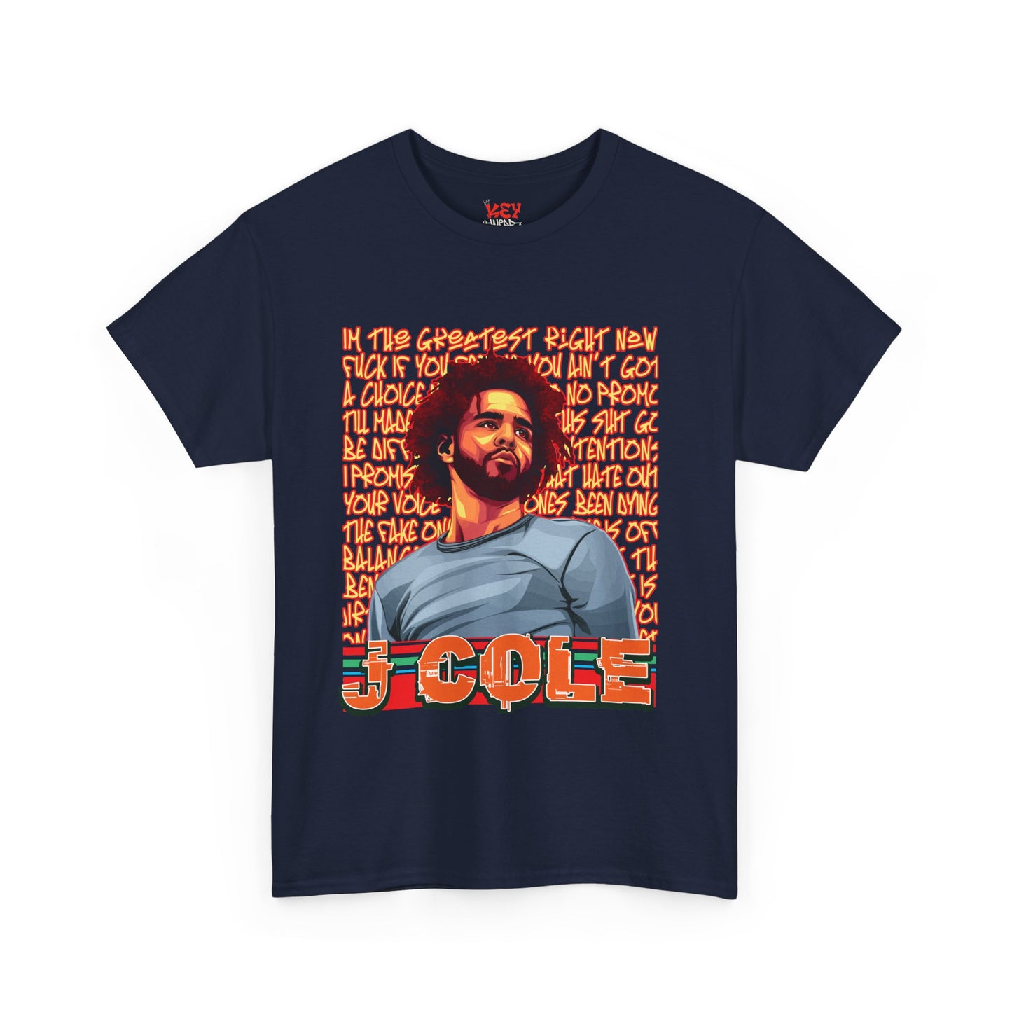 J Cole Graphic Tee — Retro Portrait with 'J-Cole' Text