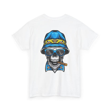 Skull Cigar Tee — Vintage Blue Bucket Hat Graphic T-Shirt