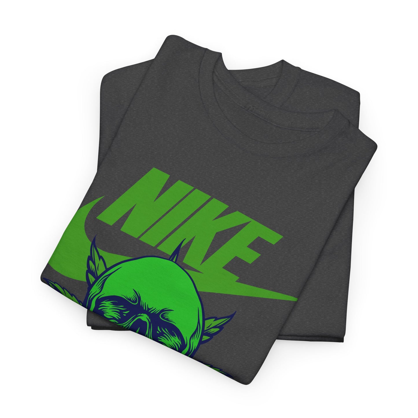 Skull Swoosh Tee — Neon Green Nike-Inspired Graphic Shirt