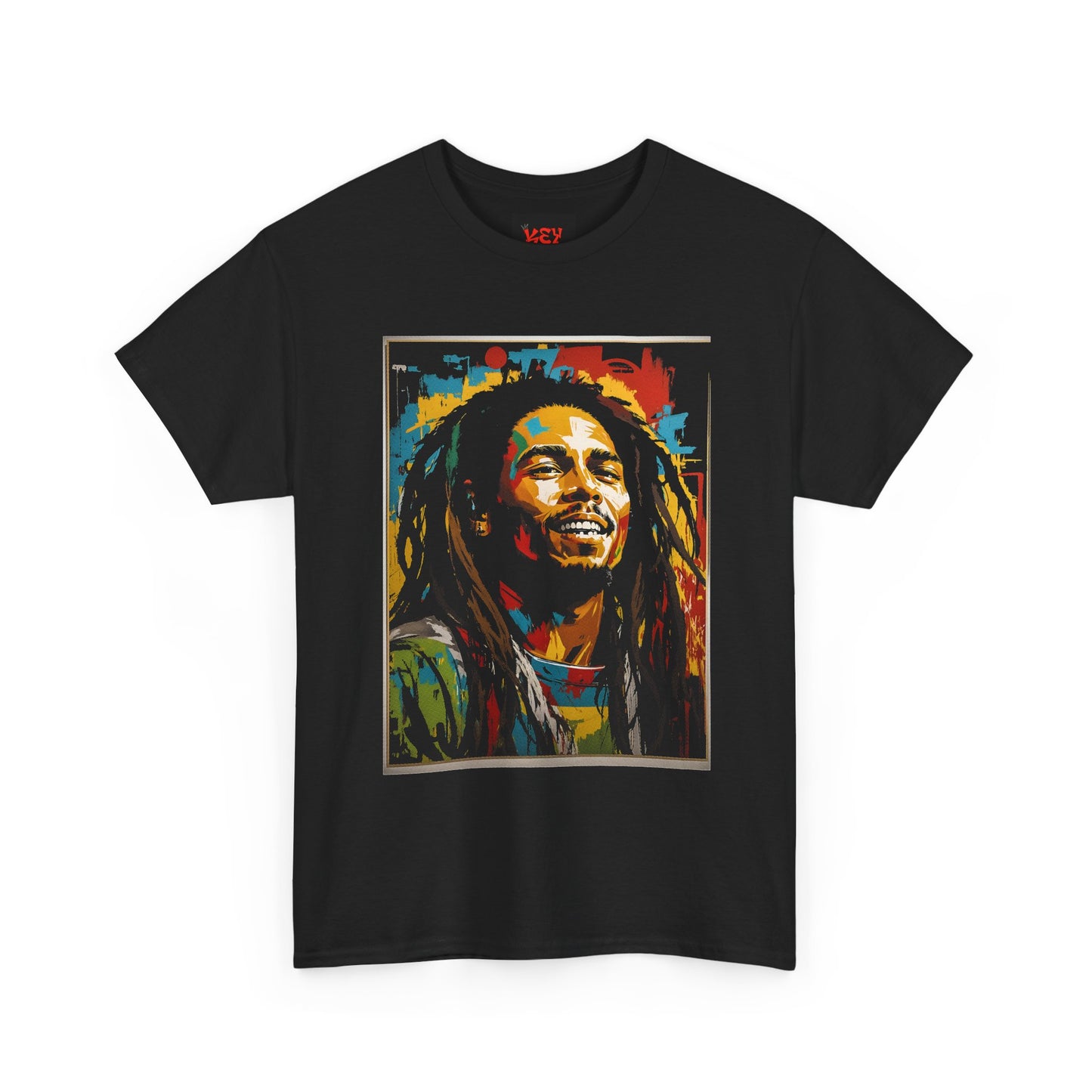 Reggae Portrait Tee — Vibrant Colorblock Music T-Shirt