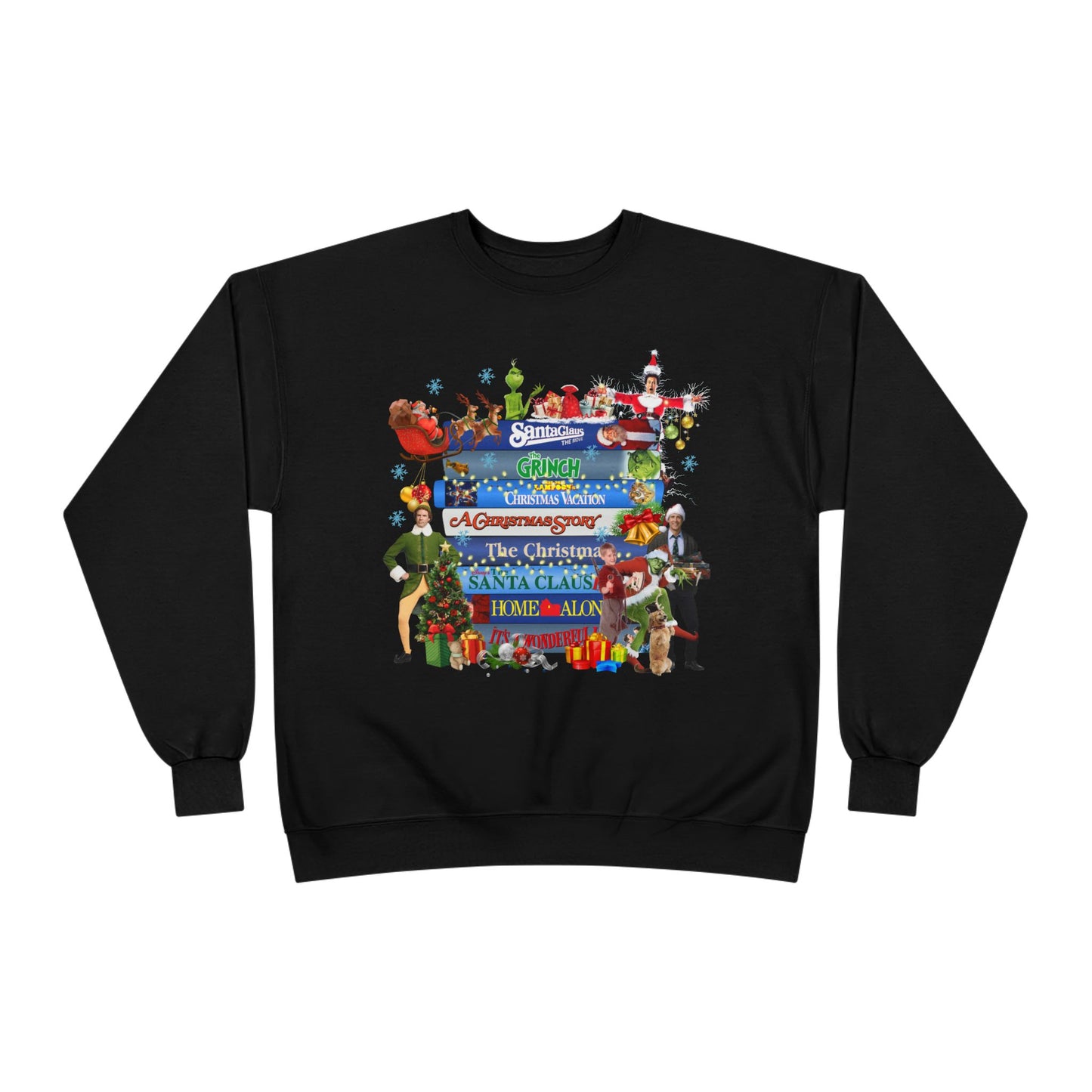 Christmas Movie Stack Crewneck Sweatshirt — Holiday Classics Sign Design