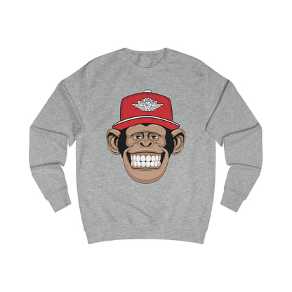Smiling Monkey Cap Sweatshirt — Retro Chimp Face Crewneck