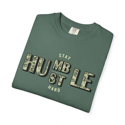 Stay Humble Hustle T-Shirt — Camo Lettering Motivational Tee