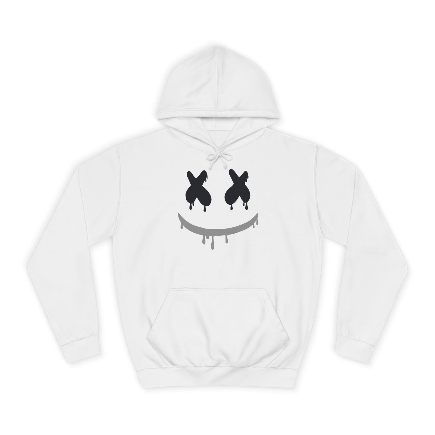 Marshmallow Smile Hoodie — Drip Smiley Face Graphic Streetwear Pullover