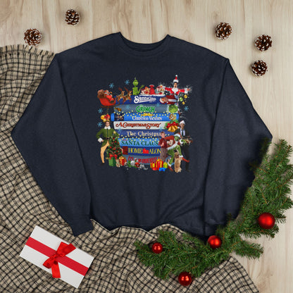 Christmas Movie Stack Crewneck Sweatshirt — Holiday Classics Sign Design