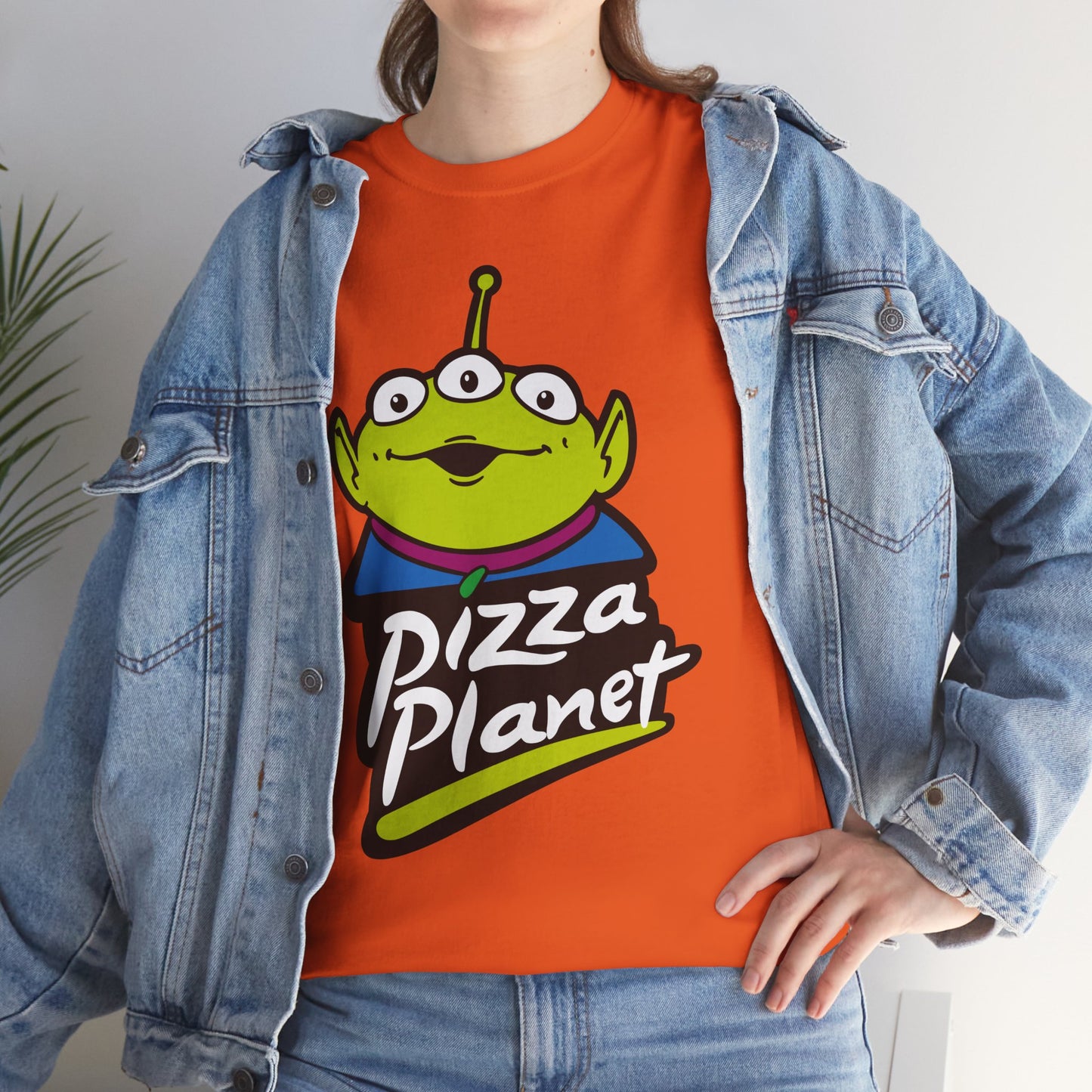 Pizza Planet Alien Graphic Tee — Retro Cartoon Pizza Logo T-Shirt