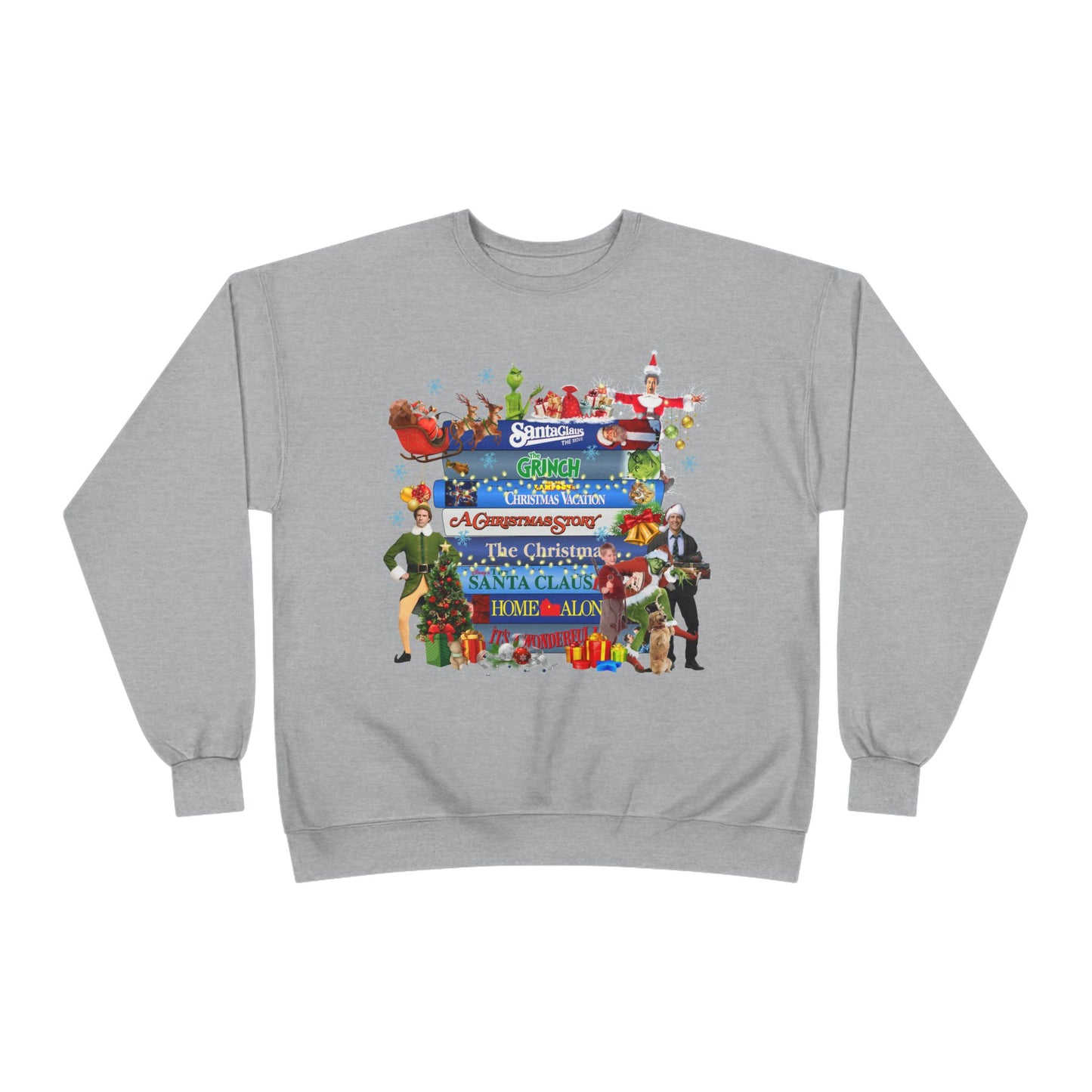 Christmas Movie Stack Crewneck Sweatshirt — Holiday Classics Sign Design