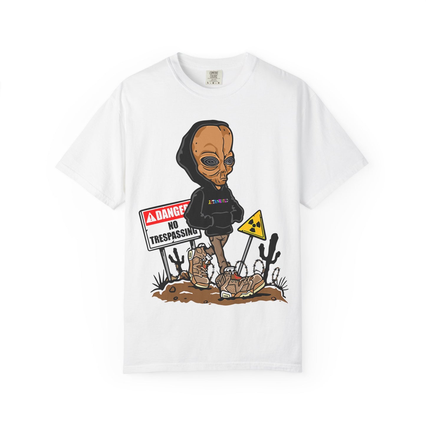 Alien Hooded T-Shirt — "No Trespassing" Desert Graphic