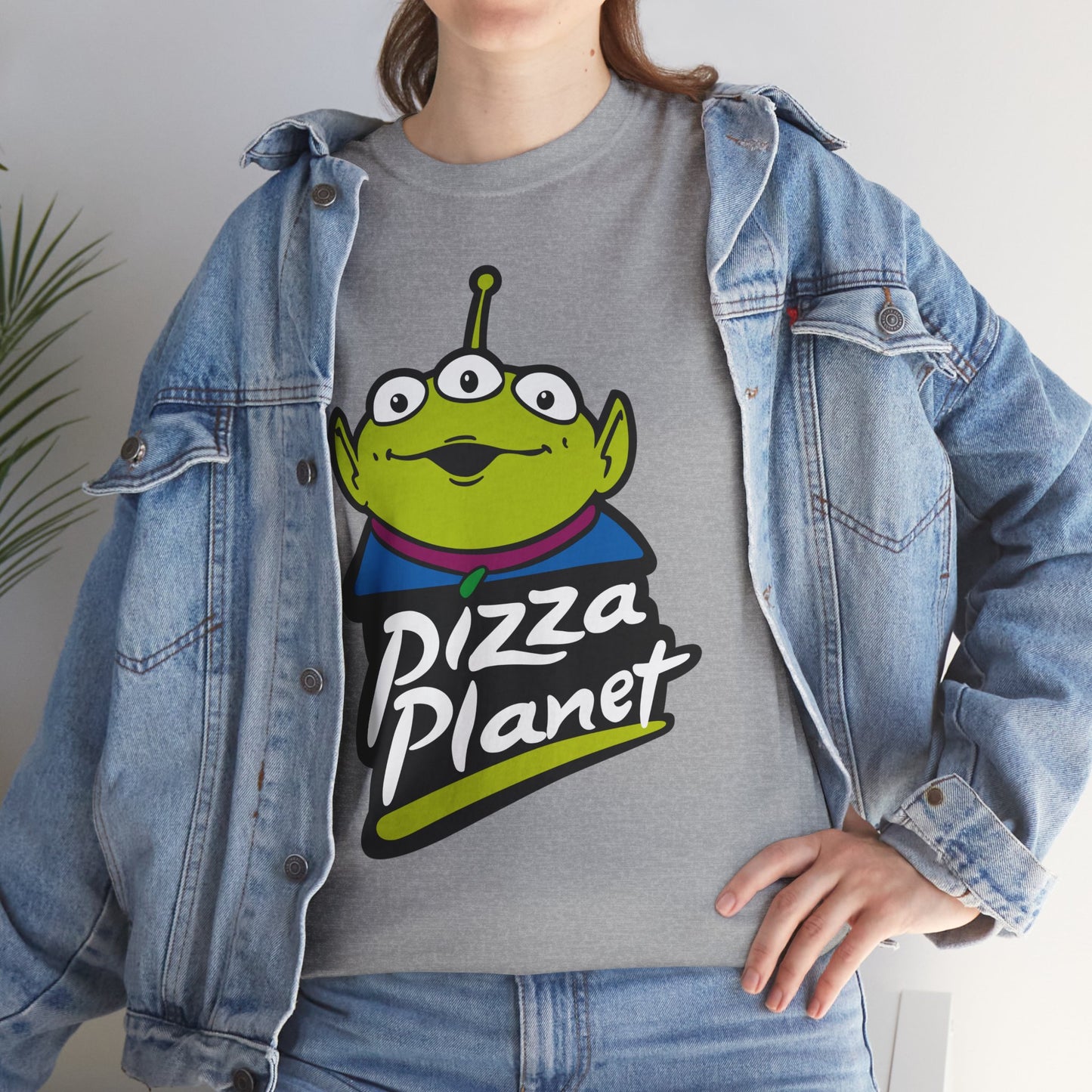 Pizza Planet Alien Graphic Tee — Retro Cartoon Pizza Logo T-Shirt