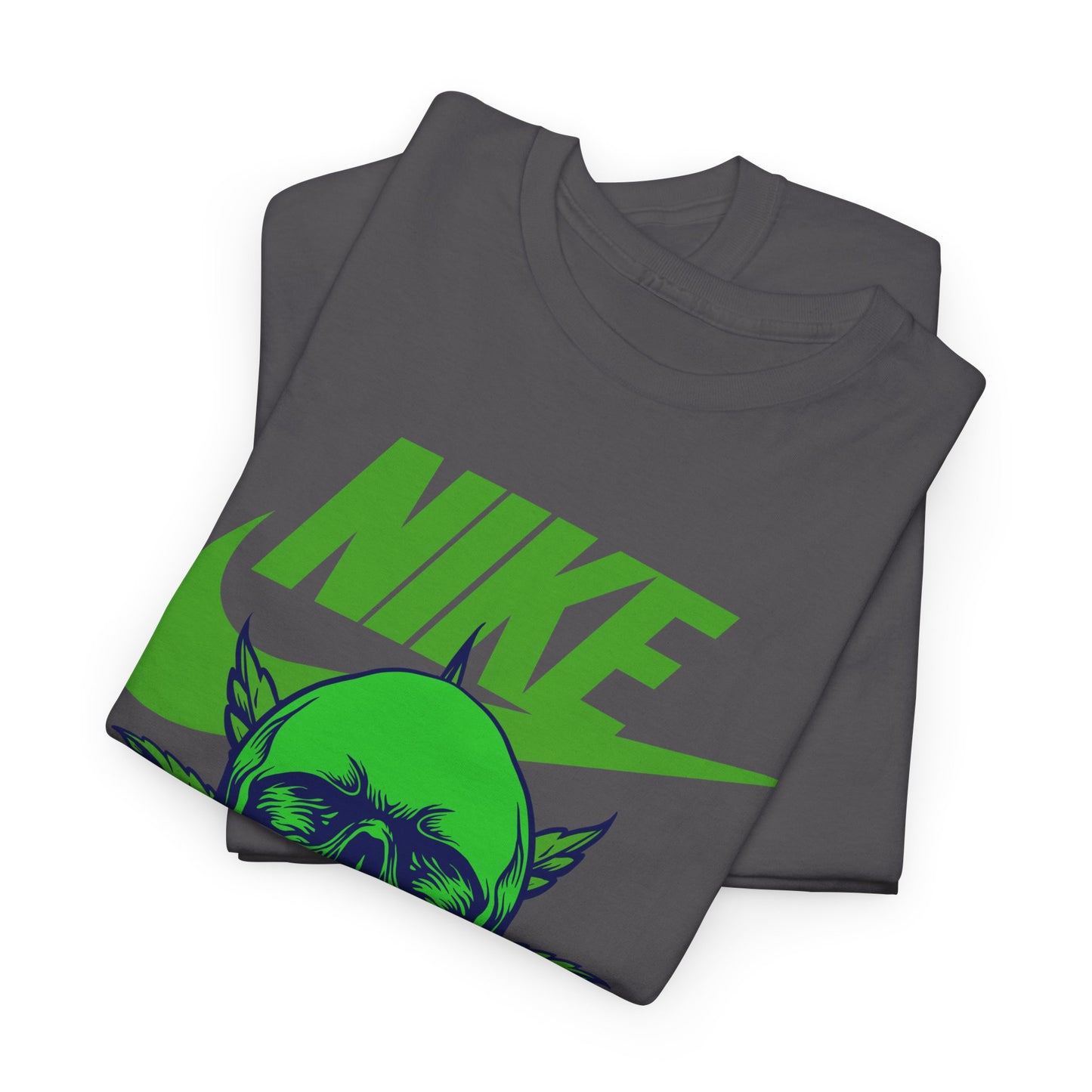 Skull Swoosh Tee — Neon Green Nike-Inspired Graphic Shirt
