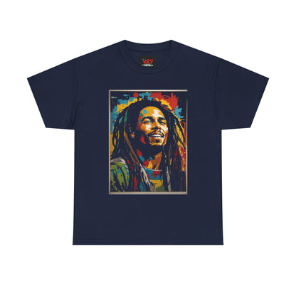 Reggae Portrait Tee — Vibrant Colorblock Music T-Shirt