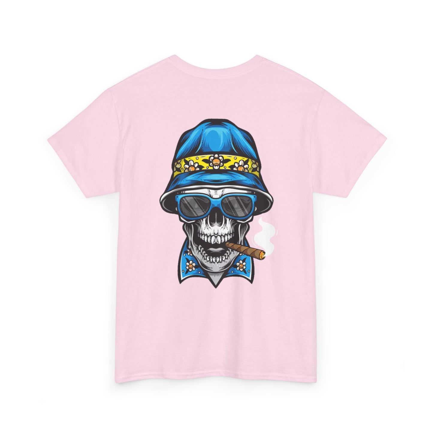 Skull Cigar Tee — Vintage Blue Bucket Hat Graphic T-Shirt